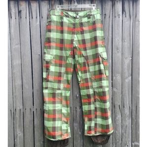 Burton green orange plaid print snowboard snow dryride snowpants pants womens XS